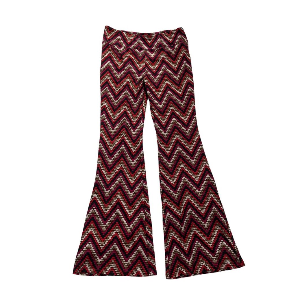 Womens Bell Bolttom Leggings Juniors XL Stretch Knit  Pants Geometric u Bricks B